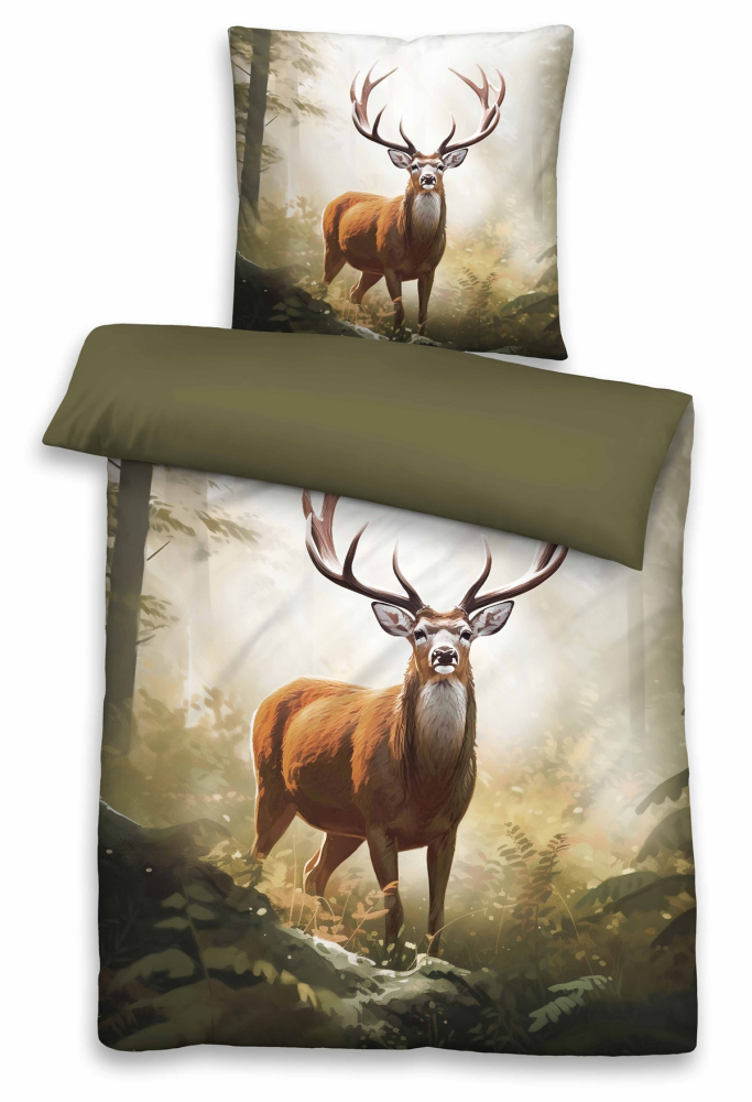 Biberna Feinbiber Bettwäsche 'Hirsch' 135 x 200 cm Fichte